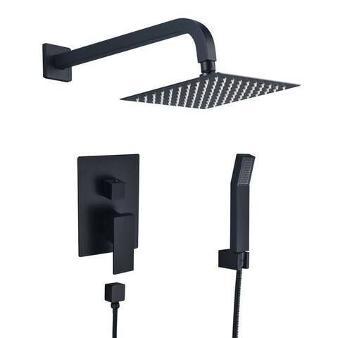 Altair Raeren Complete Shower System in Matte Black with Rough-In Valve with 8 In. Square Rain Shower Head
