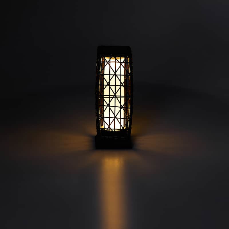 Solar Floor Lantern Outdoor Wicker Light with LED 7"x19" Weatherproof