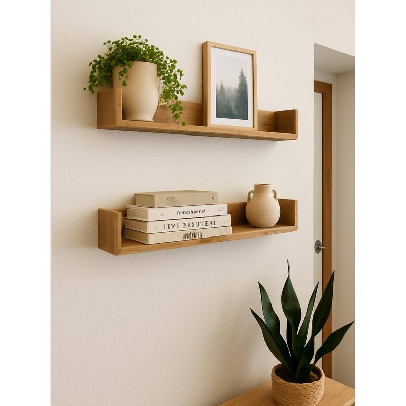 Reclaimed Wood Floating Shelves - Set of 2 Rustic Wall Shelves for Modern Farmhouse Decor