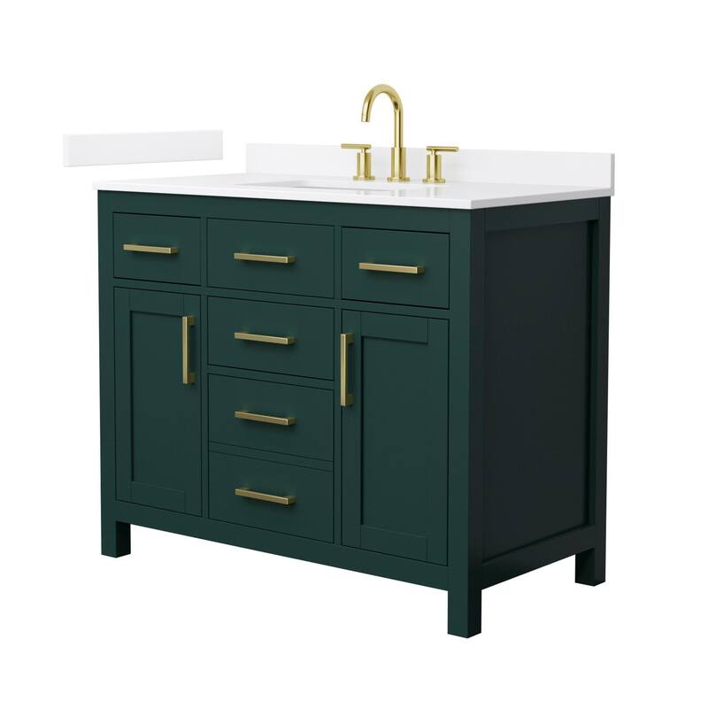 Wyndham Collection WCG2424-42S-QTZ-US3MXX Beckett 42" Free Standing - Green / White Quartz Top / Brushed Gold Hardware