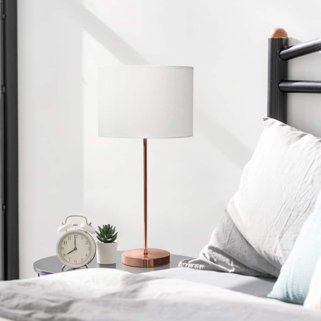 Stick Base Table Lamp with White Drum Shade - 23" - Rose Gold Finish