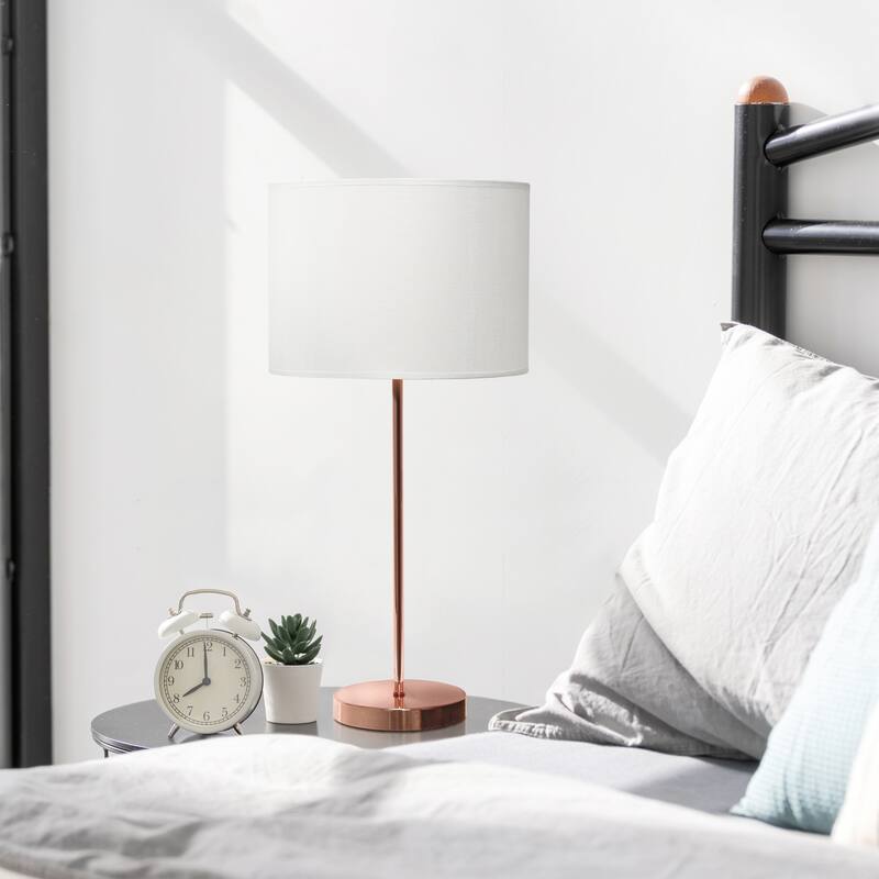Stick Base Table Lamp with White Drum Shade - 23" - Rose Gold Finish