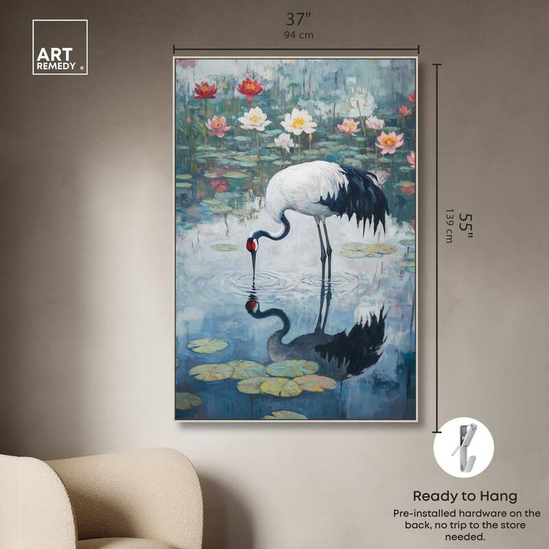 Crane in Lilies Canvas by Art Remedy
