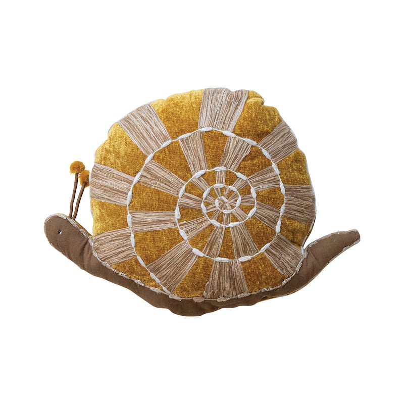 Hand-Woven Fabric Indoor/Outdoor Snail Shaped Pillow - 17.8"L x 4.0"W x 14.0"H - Mustard