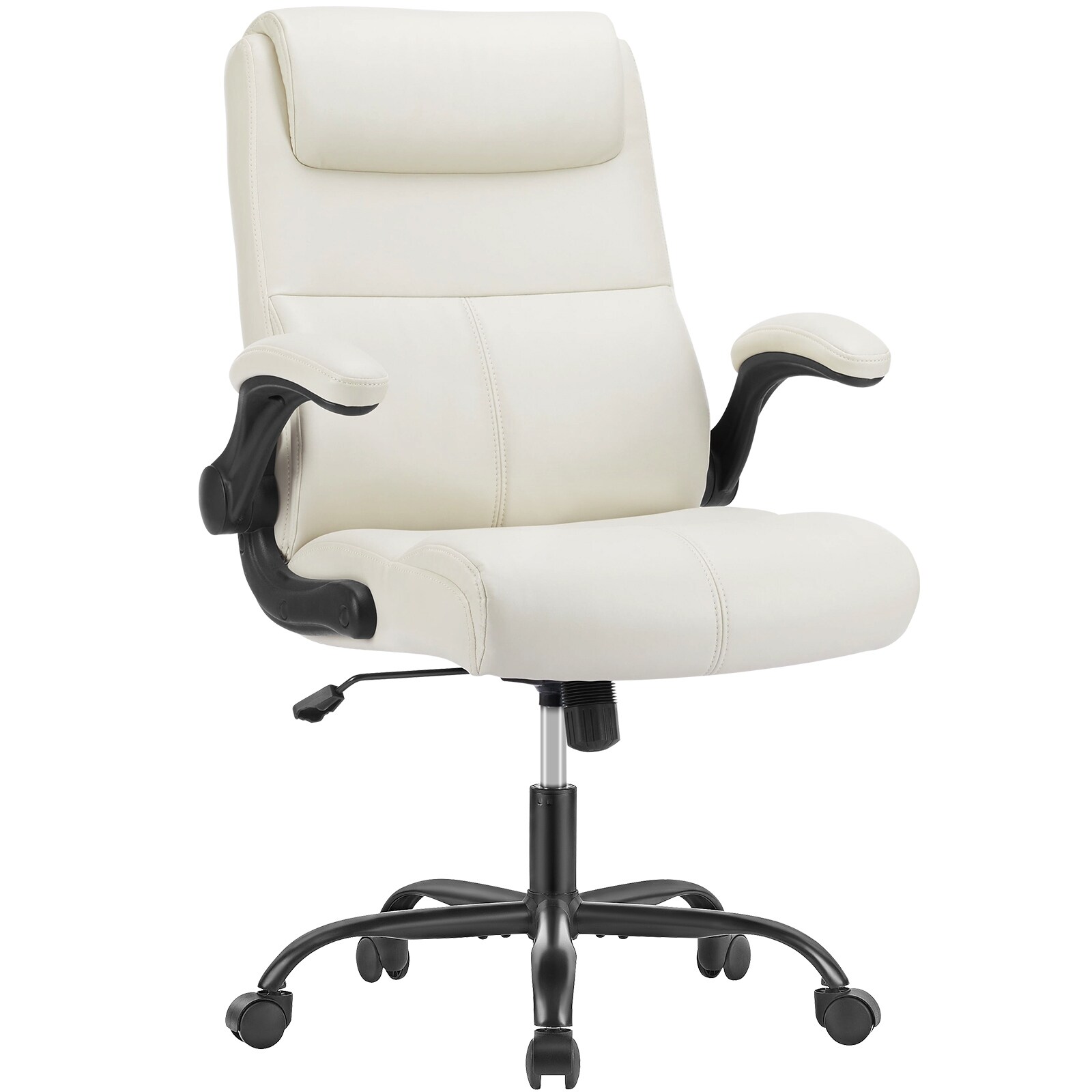 White leather desk store chair with arms