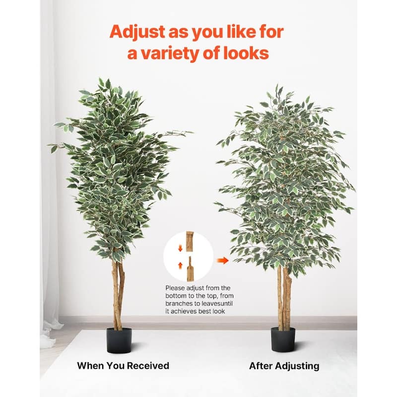 6ft Ficus Tree Artificial Plant with Lifelike Green Leaves and Flexible Branches for Home Decor - 34.65 x 34.65 x 72.83 in