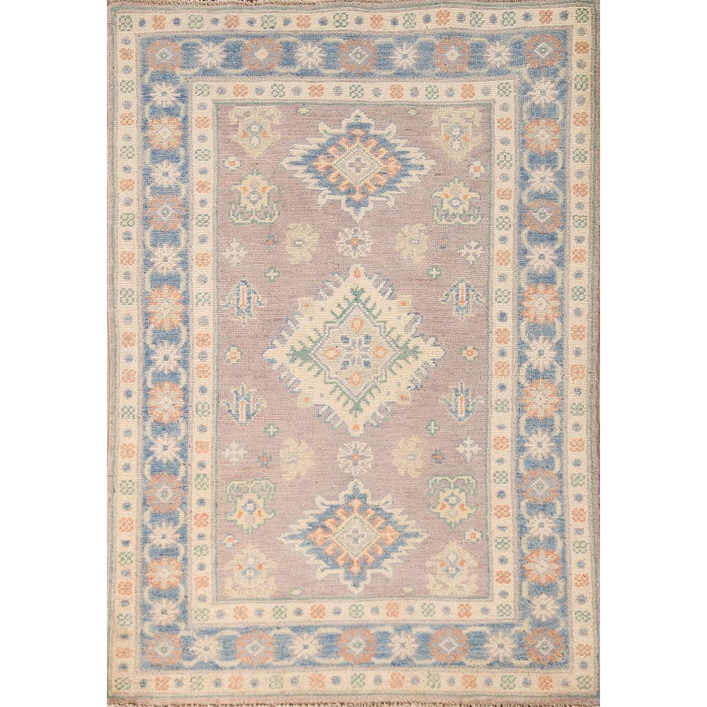 Geometric Kazak Foyer Rug Handmade Wool Carpet - 2'7" x 4'1"