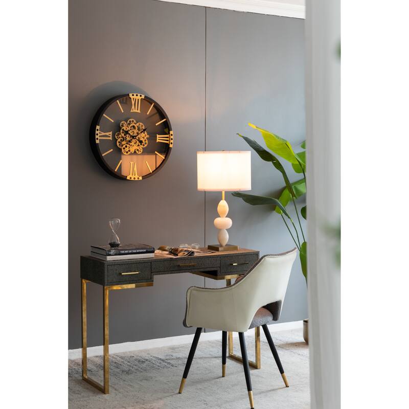 D14x26.3" White and Gold Three Tiered Round Table Lamp with Drum Shade