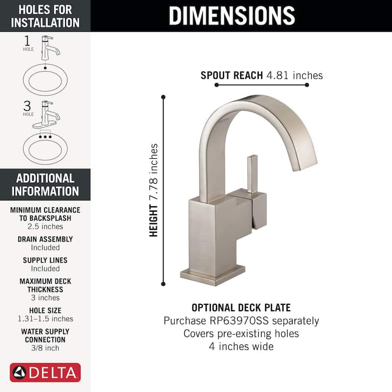 Delta Vero Single Hole Bathroom Faucet with Pop-Up Drain Assembly -