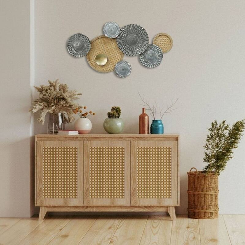 Gold Green Horizontal 3D Ring Metal Wall Art 35x19 Modern Decor