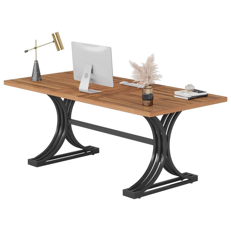 63" Large Rectangular Executive Desk, Wood Faux Marble Table, Business Computer Desk for Home Office