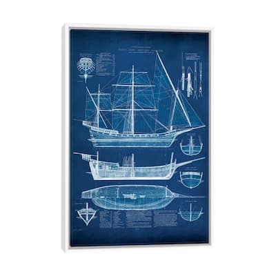 iCanvas "Antique Ship Blueprint I" by Vision Studio Framed Canvas Print