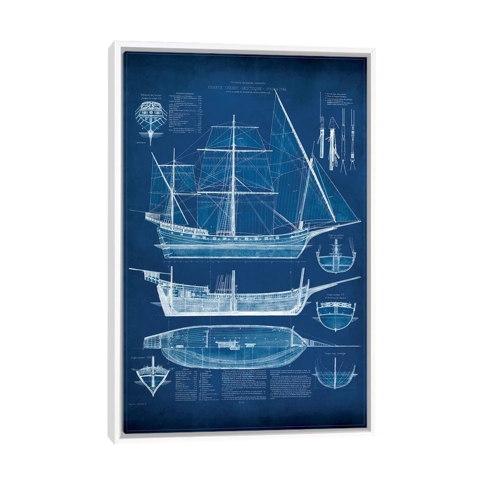 iCanvas "Antique Ship Blueprint I" by Vision Studio Framed Canvas Print