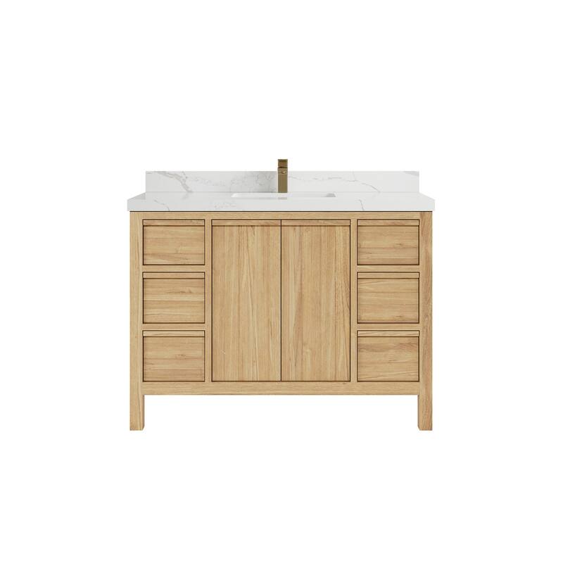 Willow Collections 48 in. W x 22 in. D Elizabeth Solid Teak Single Sink Bathroom Vanity with Countertop - 2" Calacatta Laza -  Light Natural Teak