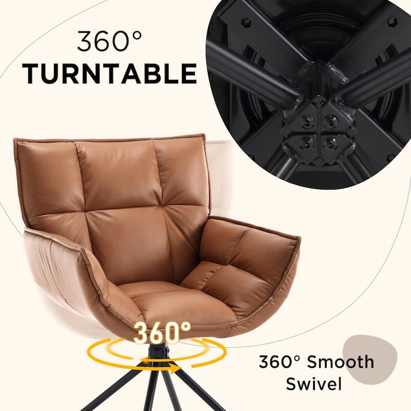 Faux Leather Upholstered Swivel Armchair Accent Home Office Chair