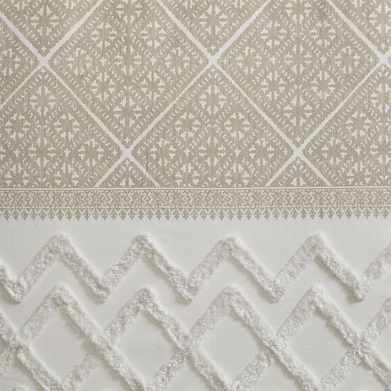 Rossetta Bohemian Vibe Cotton Printed with Chenille Tufted Detail Window Curtain Panel, Only 1 Piece Panel - 50"W x 84"L