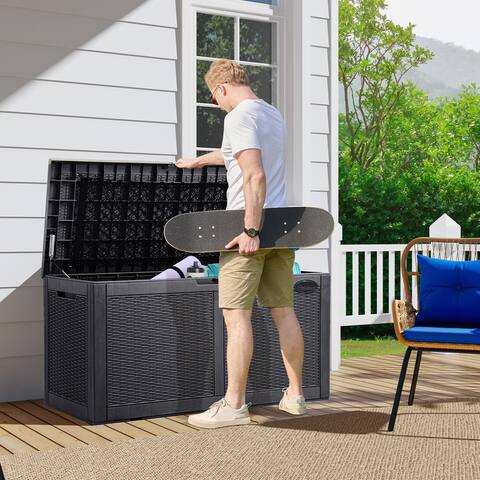100 Gallon Large Resin Deck Box With Mesh Pocket - N/A