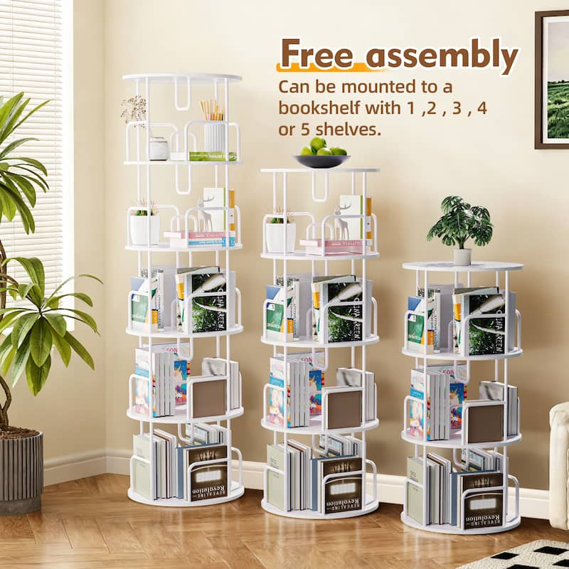 Rotating Bookshelf Tower 5 Tier, Spinning Bookcase, Vertical Turning Round storage Bookshelf