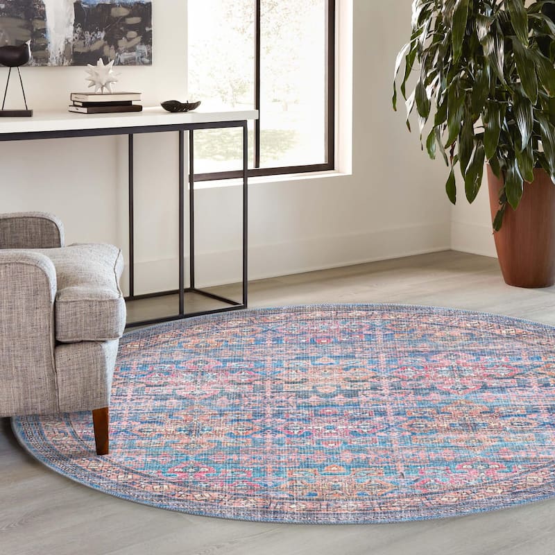 Transitional Pria Collection Area Rug - 3'3" Round - Antique Blue