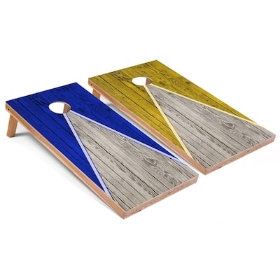 Royal and Yellow Pyramid Cornhole Boards with Carry Case