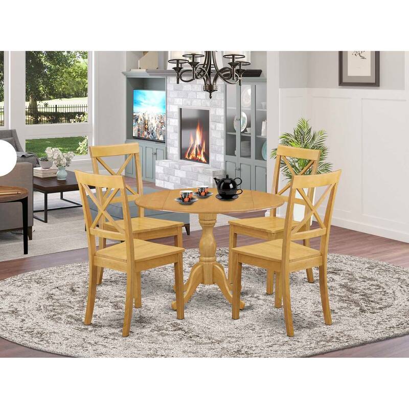 HomeStock 5-Piece Natural Oak Finish Solid Wood Top Dining table with 4-Chairs