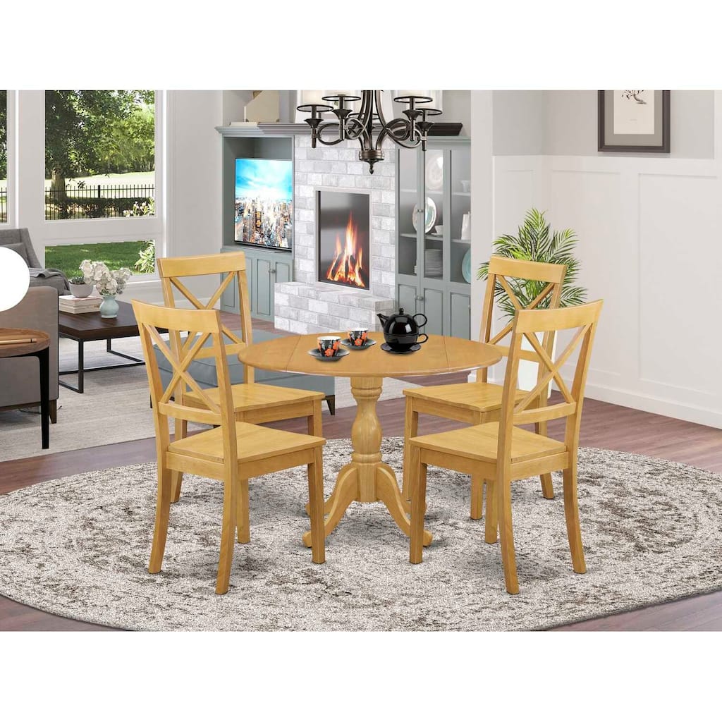HomeStock 5-Piece Natural Oak Finish Solid Wood Top Dining table with 4-Chairs
