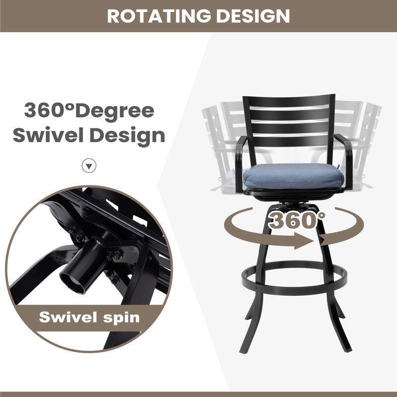 Outdoor Patio Swivel Aluminum Bar Stools Dining Chairs with Sunbrella Cushion