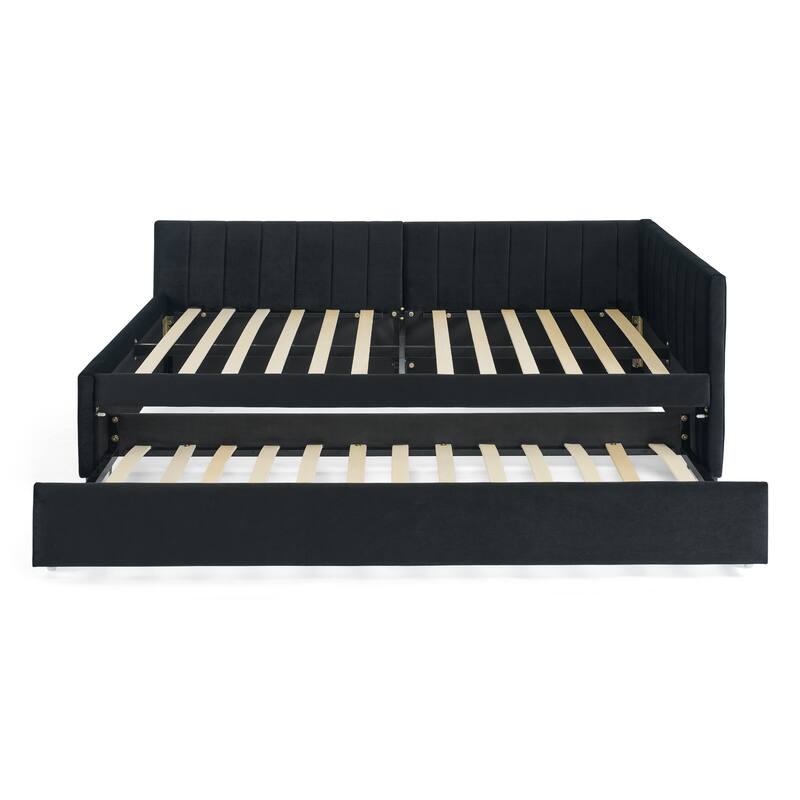 Full Size Upholstered Tufted Sofa Bed with Trundle, Velvet, Black (79.5''x58''x25'')