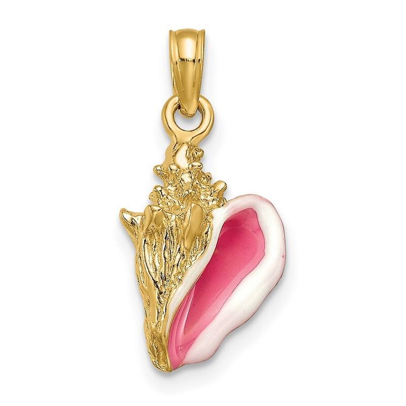 Curata 14k Yellow Gold 18" 22x15mm Solid Polished Enameled 3-D Conch Shell Necklace