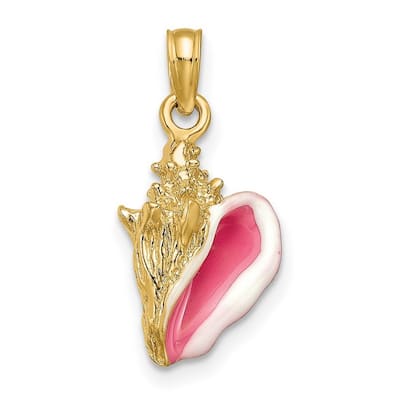 Curata 14k Yellow Gold 18" 22x15mm Solid Polished Enameled 3-D Conch Shell Necklace