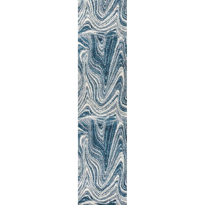 JONATHAN Y Zoe Contemporary Glam Abstract Marble Area Rug - 2 X 8 - Turquoise/Cream