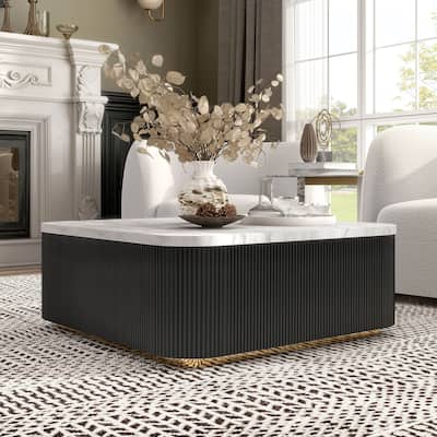 Furniture of America Torin Modern White and Black Genuine Marble Top Square Coffee Table
