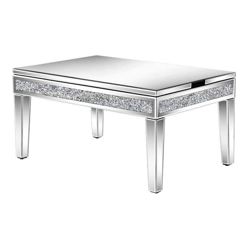 18" Lift Top Mirror Glass Coffee Table with Hidden Storage