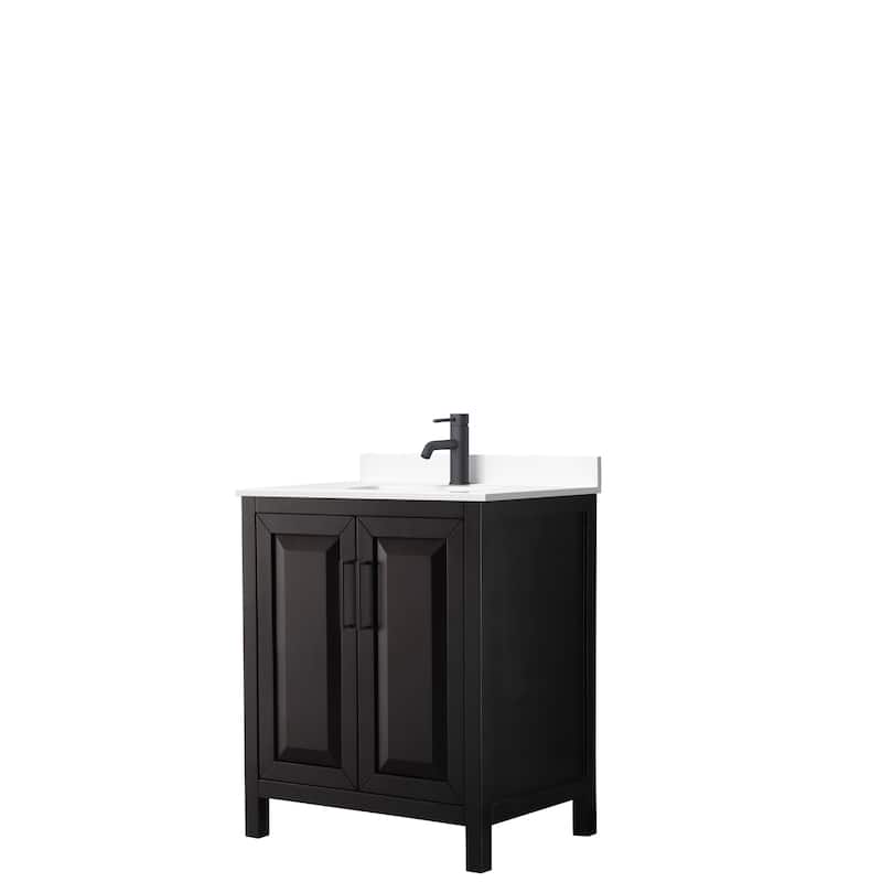 Daria 30 Inch Single Vanity, Cultured Marble Top - Dk Espresso, Black Trim, White Cultured Marble Top