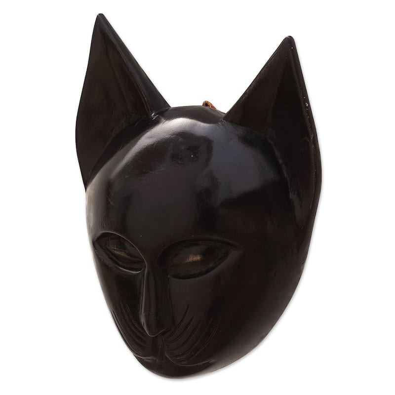 Novica Handmade Feline Of My Land African Wood Mask