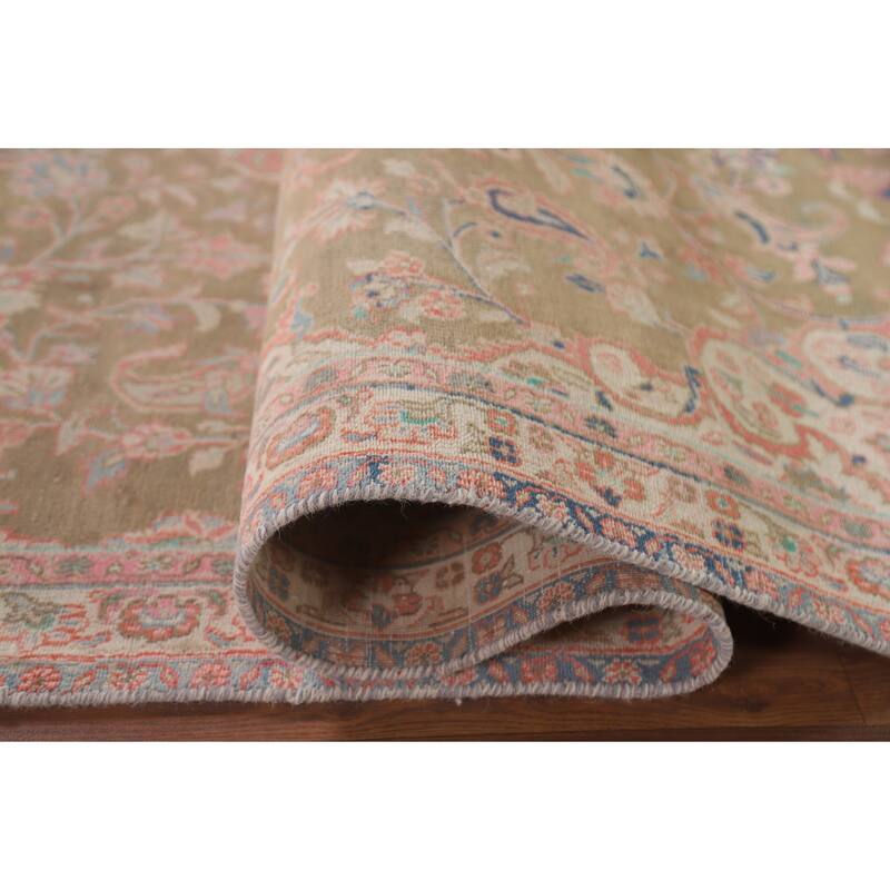 Hand Knotted Oriental 100% Wool Carpet Traditional Floral Green Mashad Area Rug - 9' 7'' X 6' 0''