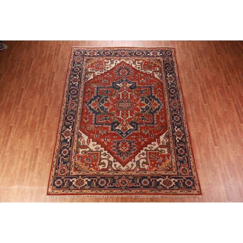 Orange Heriz Serapi Oriental Area Rug Handmade Wool Carpet - 8'11" x 12'1"