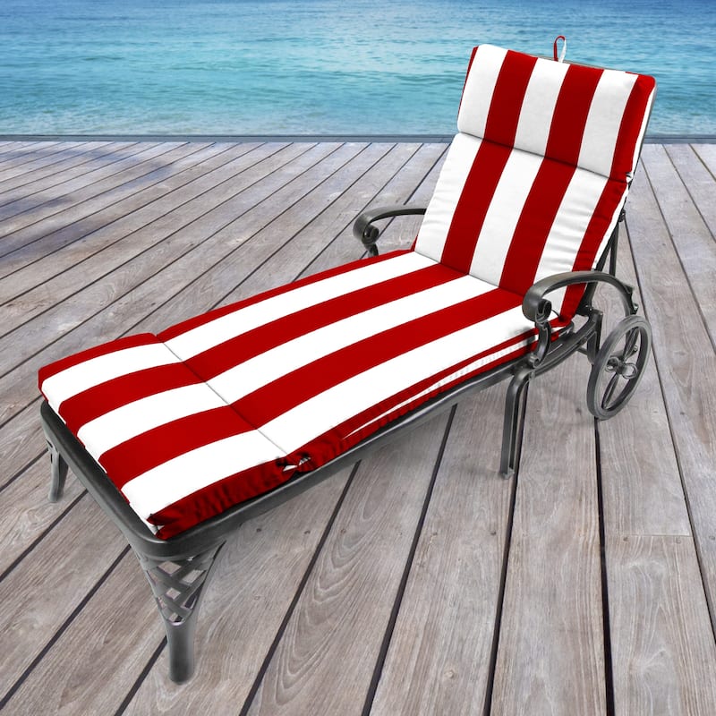 72" x 22" Red Stripe Outdoor Chaise Lounge Cushion with Ties and Loop - 72'' L x 22'' W x 3.5'' H