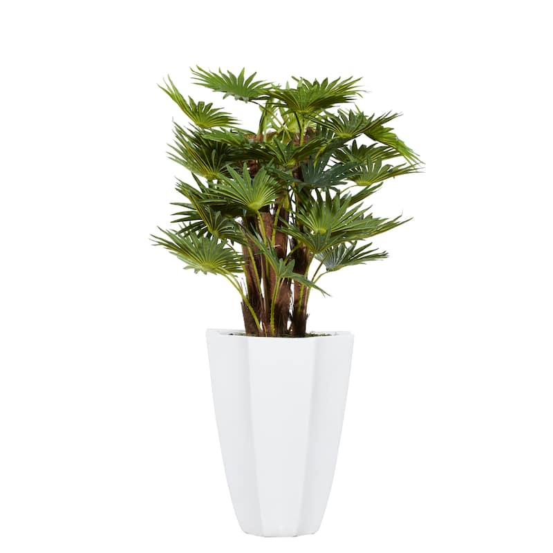 Faux Foliage Majesty Palm Artificial Plant with Realistic Leaves and White Fiberglass Pot - Green - Roche River Decor