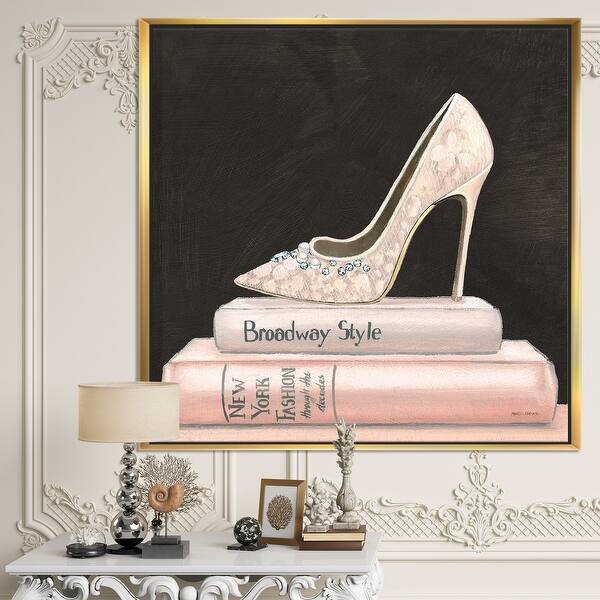 Designart Pink Fashion Glam High Heels Ii Posh Luxe Framed Canvas Black Overstock 25981660