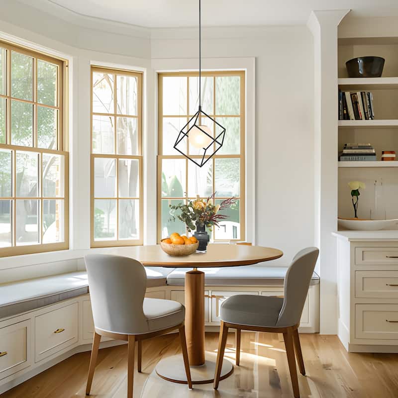 Ottilie Modern Black Gold 1-Light Cage Kitchen Island Pendant Lights with Frosted Glass - L 11" x W 11" x H 14.5"