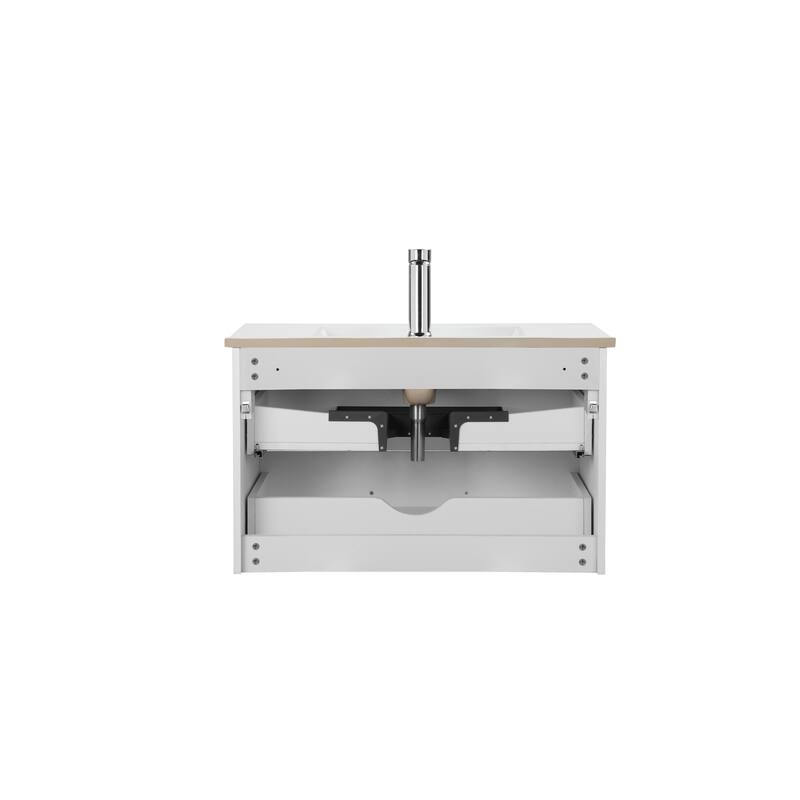 32" Wall-Mounted Bathroom Vanity with Double Drawers, Sink and Mirror