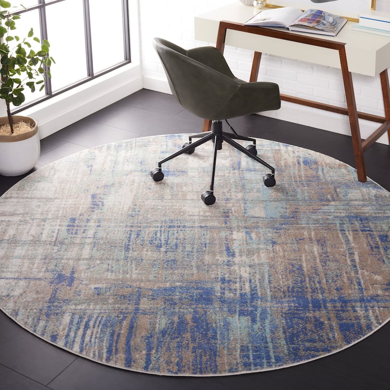 SAFAVIEH Skyler Sibilla Modern Abstract Rug - 6'7" Round - Grey Beige/Blue
