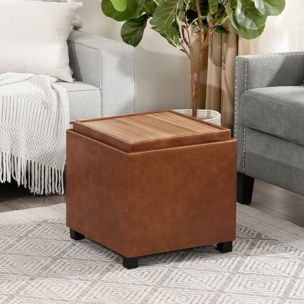 Adeco Storage Ottoman With Tray