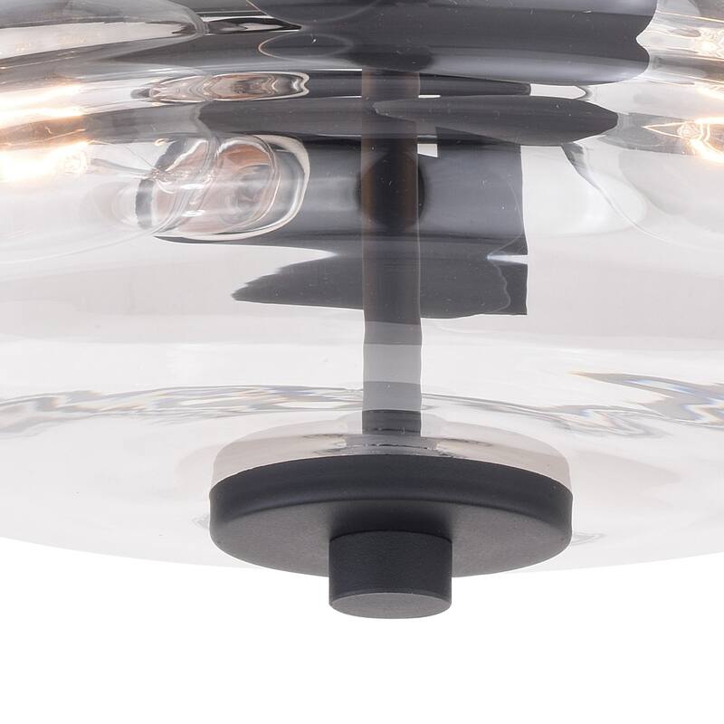 Flush Mount Ceiling Light - Black Metal & Clear Glass - Modern Farmhouse Lighting - 6.5