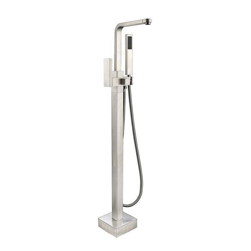 Topcraft Floor Mounted Bathtub Filler with Handheld Showerhead - Brushde Nikcel