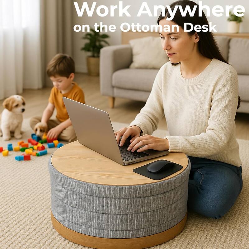 Modern Linen Storage Ottoman with Hidden Storage and Tray Top