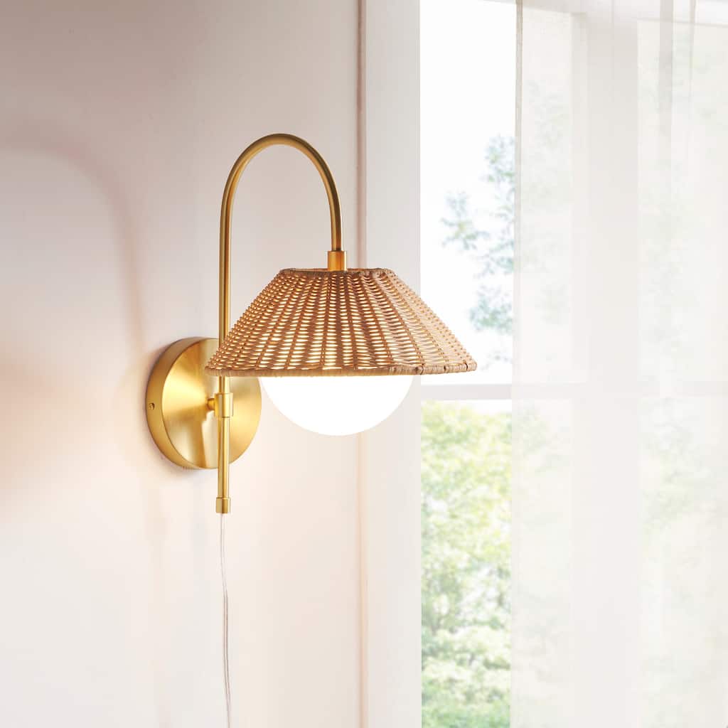 INK+IVY Laguna Gold Rattan Weave Shade Wall Sconce