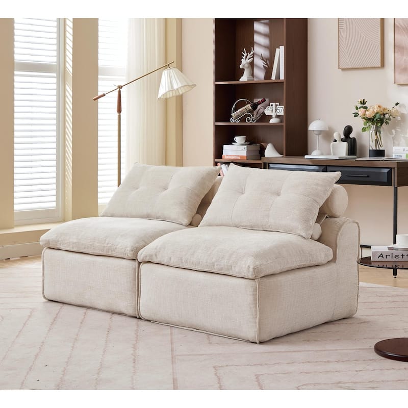 66" Upholstered 2-Seater Sofa with Neck & Waist Pillows