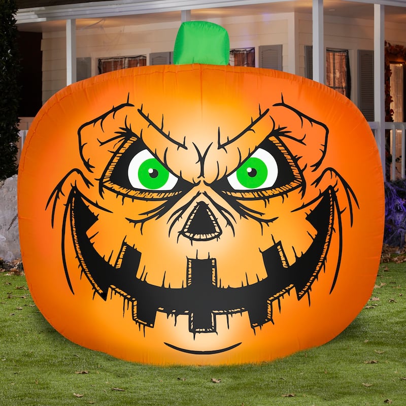 Gemmy Halloween Inflatable Flat Styled Jack O' Lantern w/ Creepy Face, 7.5 ft Tall